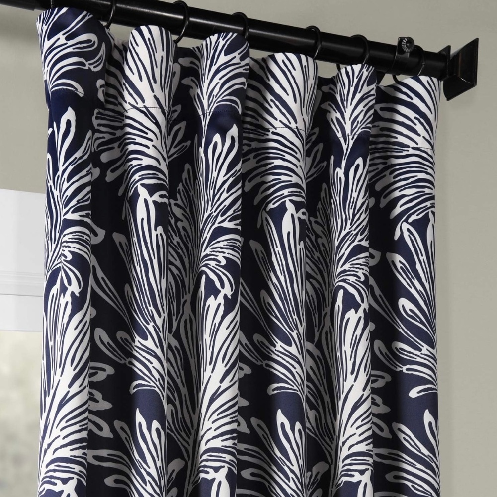 Navy Blue Floral Print Blackout Curtains 50"Wx96"L 4 Panels Available